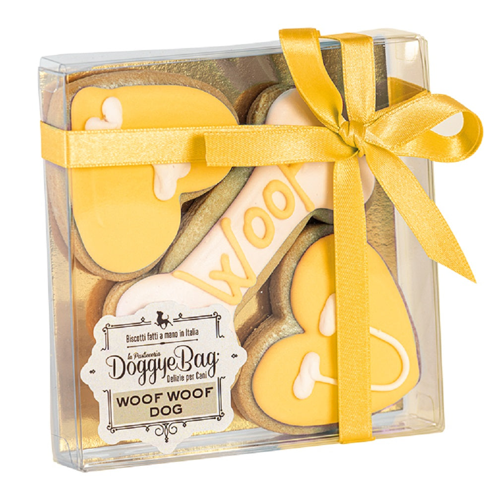 DoggyeBag Woof Woof Dog Biscotti con Glassa allo Yogurt 85 g - Giallo DoggyeBag Woof Woof Dog Biscotti con Glassa allo Yogurt 85 g - Giallo